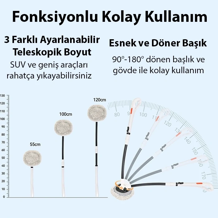 Nevamel ALLY LS-443 Teleskopik Mikrofiber Araba Yıkama Fırçası Uzun Saplı Fırçası Oto Mopu-(5775)