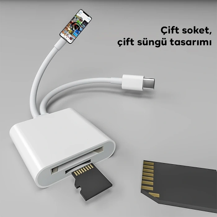 Nevamel ALLY  NK-101YST PRO Type-c/Lightning to SD-TF Kart Çevirici Adaptör-(5775)
