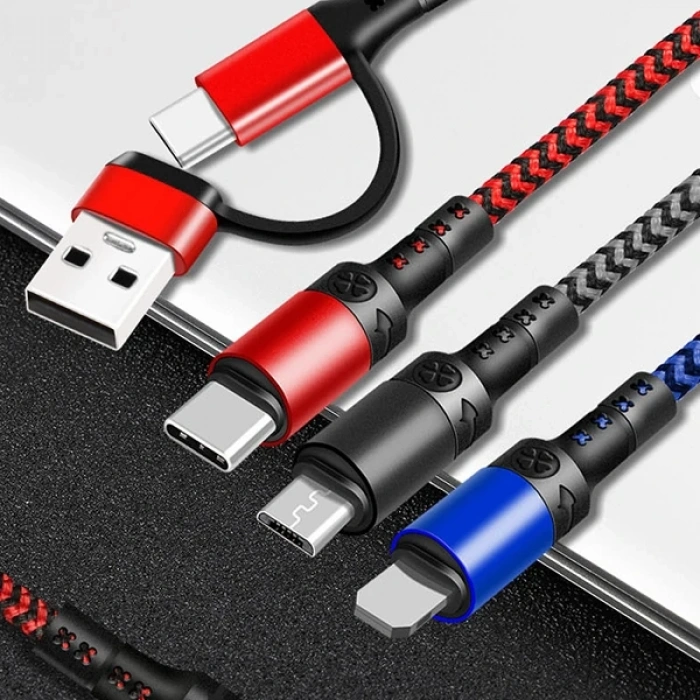 Nevamel Ally PD IPhone li?ghtni?ng Type-c Mi?kro Hizli All in 1 Sarj Kablosu  Kopmaz Halat 1.20-(5775)