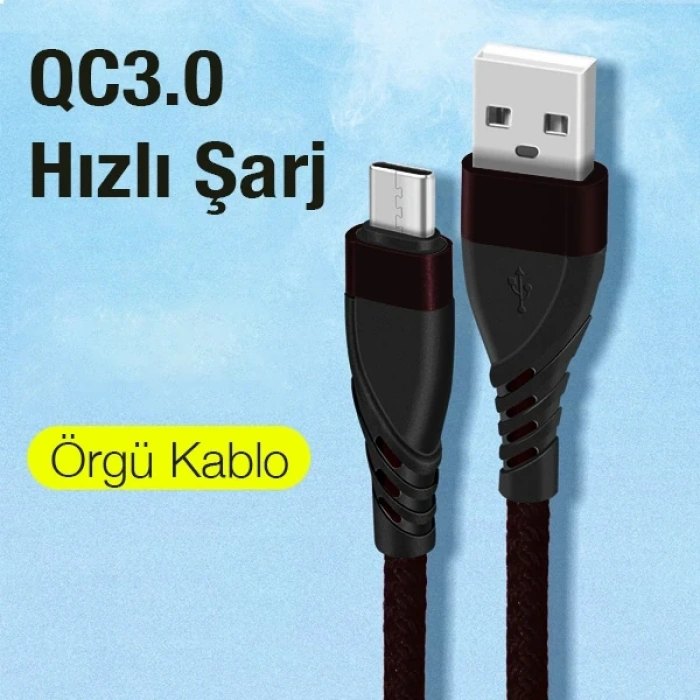 Nevamel ALLY QC3.0 USB To Type-c Hızlı Şarj Kablosu-(5775)