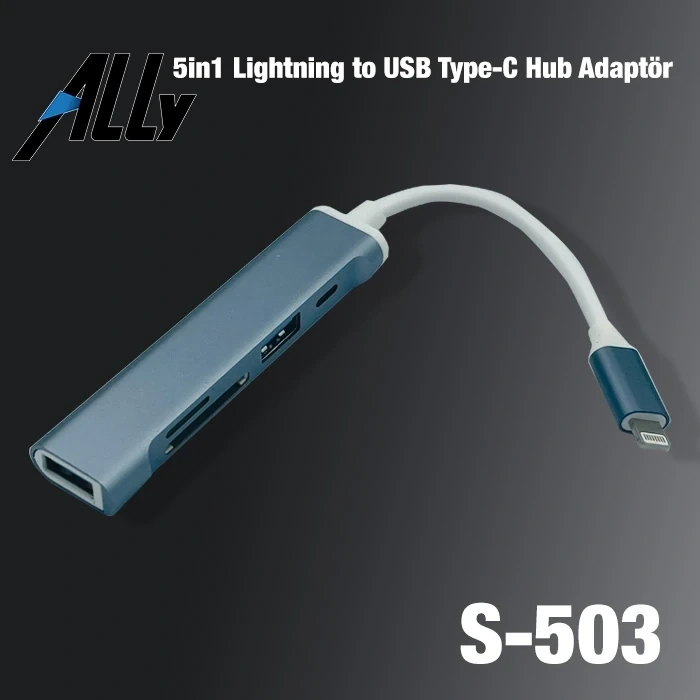 Nevamel Ally S-503 5in1 Lightning to USB + SD Kart Hub Adaptör Çevirici Dönüştürücü-(5775)
