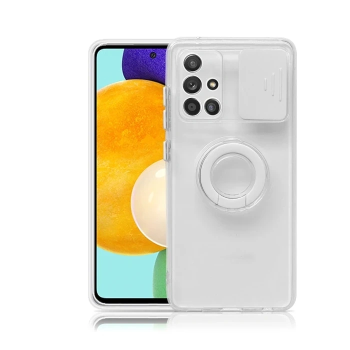 Nevamel ALLY Samsung Galaxy M51 Kılıf Sürgülü Kamera Lens Korumalı Yüzük Standlı Silikon Kılıf-(5775)