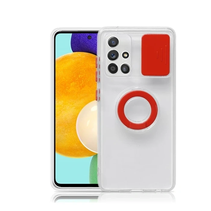 Nevamel ALLY Samsung Galaxy M51 Kılıf Sürgülü Kamera Lens Korumalı Yüzük Standlı Silikon Kılıf-(5775)