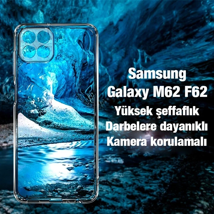 Nevamel Ally SM Galaxy M62 F62 Kılıf Kamera Korumalı Ultra İnce Şeffaf Kılıf-(5775)