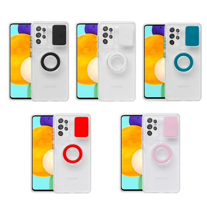 Nevamel Ally SM Galaxy S21 Ultra S30 Ultra Kılıf Sürgülü Kamera Lens Korumalı Yüzük Standlı Silikon Kılıf-(5775)