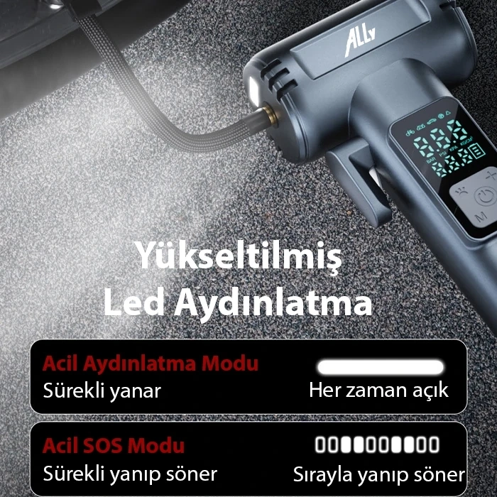 Nevamel Ally ST-5530 Dijital  Şarjlı Araç Lastik Hava Şişirme Pompası Powerbank Pencere kırıcı-(5775)