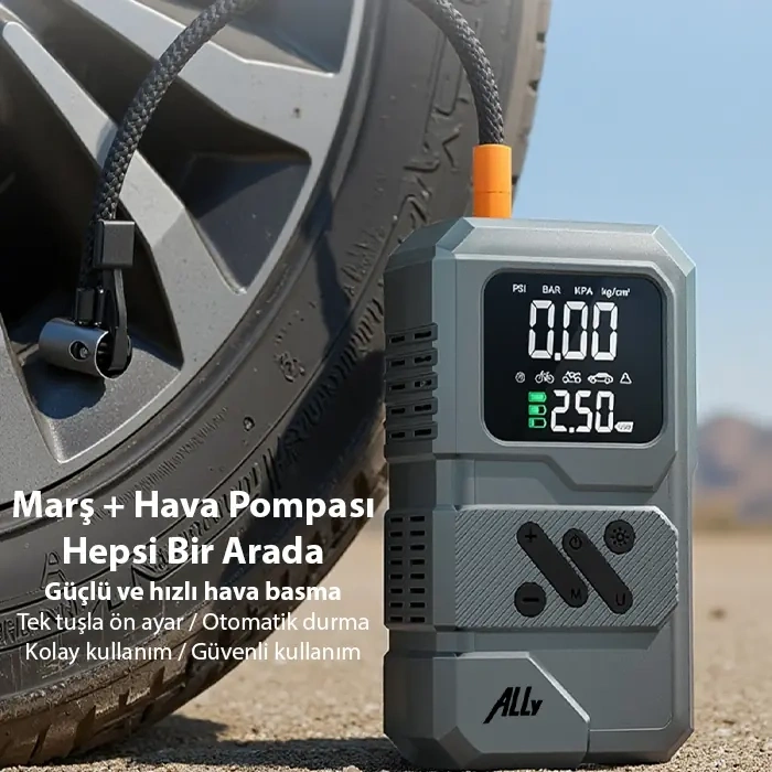 Nevamel® Ally ST-9654 Taşınabilir Göstergeli Araç Lastik Şişirme Ve Starter Akü Takviye Seti-(5775)