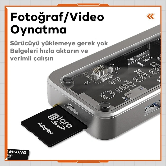 Nevamel ALLY SW1V-PRO Type-c To USB3.0 3adet+ 3.5mm+ HDMI+ VGA+ SD + TF + Ethernet Çoğaltıcı Transparan Hub-(5775)