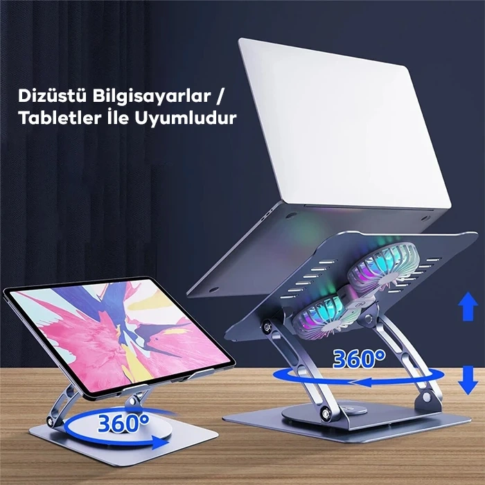 Nevamel ALLY T619G 360° Dönebilen Alüminyum Alaşım Soğutucu Masaüstü Laptop Standı-(5775)