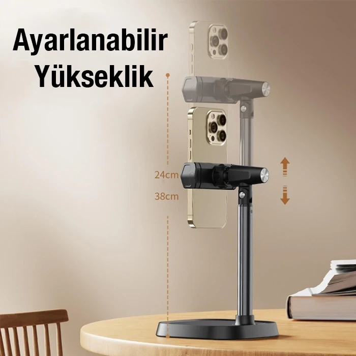 Nevamel ALLY T8 360° Dönebilen Yükseklik Ayarlı Masa Üstü Telefon Tutucu-(5775)