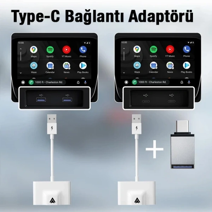 Nevamel Ally Usb+Type-C Android Kablosuz Carplay Adaptör Çevirici - Youtube Netflix Tiktok Video Yansıtıcı-(5775)