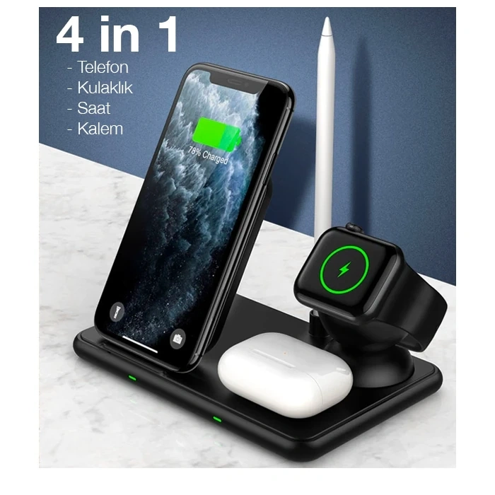 Nevamel ALLY W58 15W Qi Hızlı Şarj 4 in 1 iPhone+ AirPods Pro Kablosuz Şarj Standı-(5775)