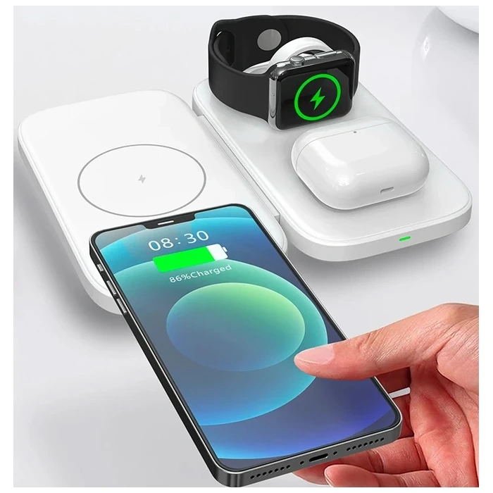 Nevamel ALLY W66 15W 3 in1 Android + iPhone Taşınabilir Mini Kablosuz Hızlı Şarj Standı-(5775)