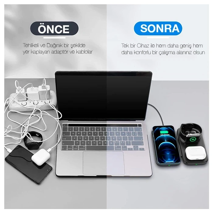 Nevamel ALLY W66 15W 3 in1 Android + iPhone Taşınabilir Mini Kablosuz Hızlı Şarj Standı-(5775)