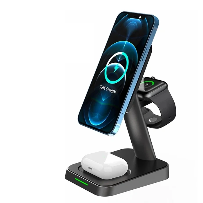 Nevamel ALLY W68 15W 3in1 Manyetik ve Katlanabilir Portatif Masaüstü Kablosuz Şarj Standı-(5775)