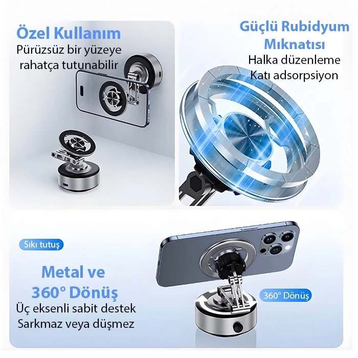 Nevamel ALLY X91 Manyetik Vakumlu Araç Telefon Tutucu Ayna-Cam-Araba Magsafe Araç Tutucu-(5775)