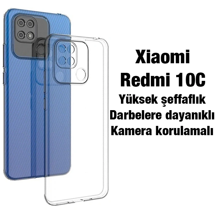 Nevamel Ally Xiaomi Redmi 10C Kılıf Kamera Korumalı Ultra İnce Şeffaf Silikon Kılıf-(5775)