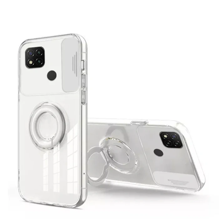 Nevamel ALLY Xiaomi Redmi 9C Kılıf Sürgülü Kamera Lens Korumalı Yüzük Standlı Silikon Kılıf-(5775)