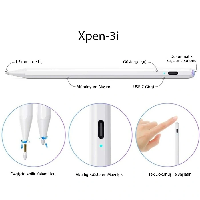 Nevamel ALLY Xpen-3i iPad(2018-2025) Aktif Manyetik Kapasitif Kalem-(5775)