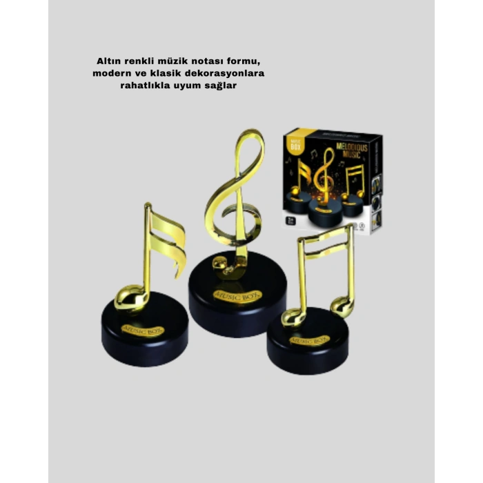 Nevamel® Altın Nota Figürlü Dönen Müzik Kutusu Dekoratif Music Box