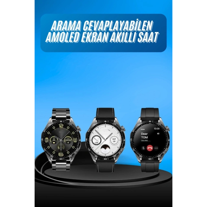 Nevamel Amoled Ekran 3 Kordonlu Akıllı Saat 5.0 Bluetooth Bağlantılı Android ve İOS Uyumlu