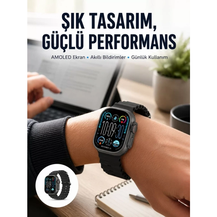 Nevamel® AMOLED Ekran 49mm Ultra Tasarım 3 Kordonlu Akıllı Saat Yeni Nesil