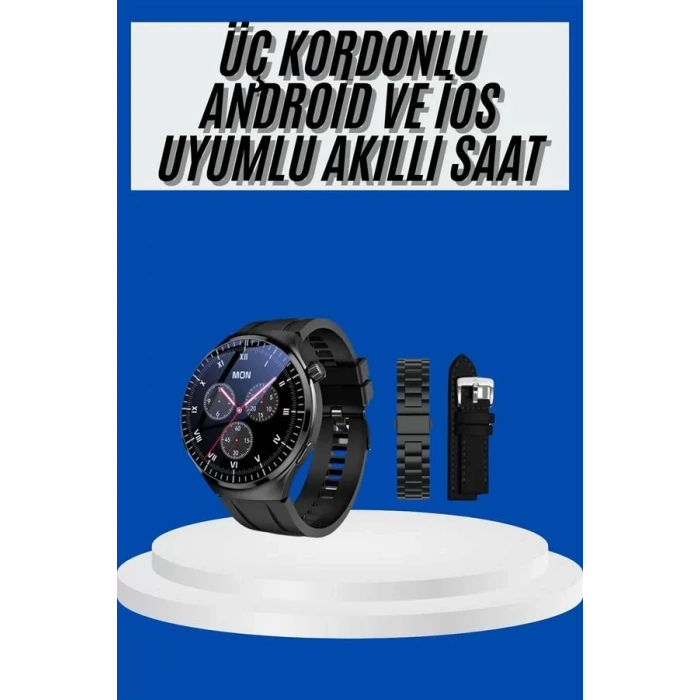 Nevamel® Amoled Ekran Akıllı Saat Üç Kordonlu İOS Android Uyumlu