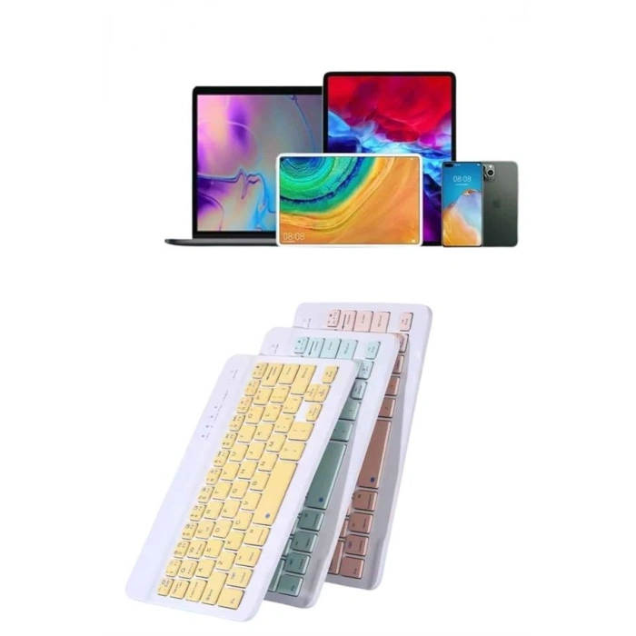 Nevamel Android ve İOS Uyumlu Bluetooth Kablosuz Türkçe Q Klavye Renkli