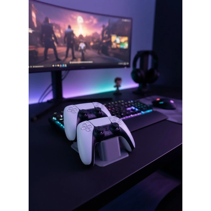 Nevamel® Antrasit İkili Gamepad Tutucu 7x18 cm Masa ve Raf Düzeni