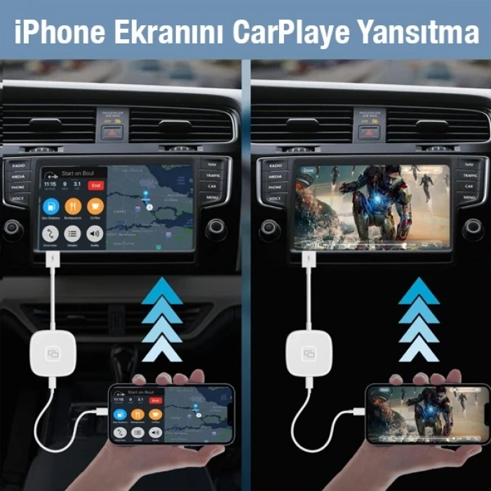 Nevamel Apple iPhone USB+Lightning Carplay Mirror Adaptör Çevirici -Youtube Netflix Tiktok Video Yansıtıcı-(5775)
