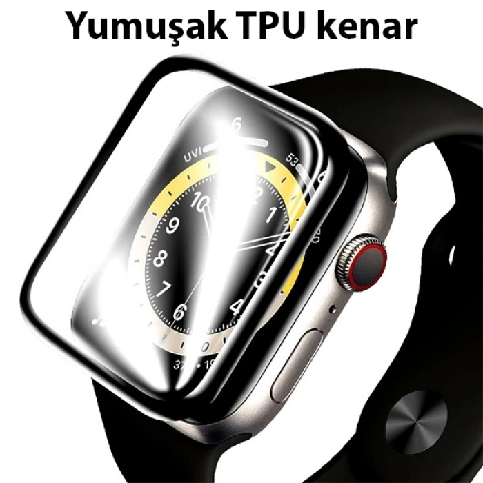 Nevamel Apple Watch 7-8 41mm 3D PMMA Kavisli Full Cam Ekran Koruyucu PET-(5775)