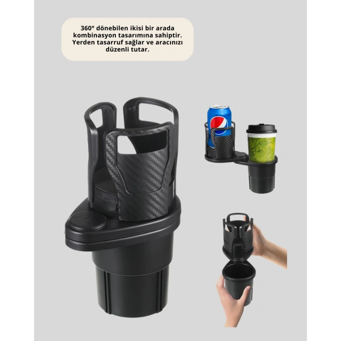 Nevamel® Araba Çift Bardak Tutucu 360° Dönebilen İkisi Bir Arada Ayarlanabilir