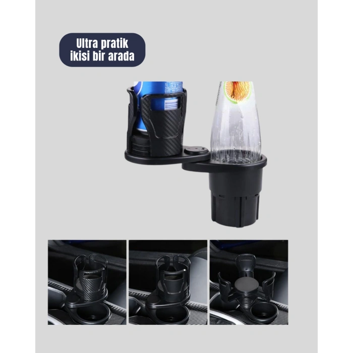 Nevamel® Araba Çift Bardak Tutucu 360° Dönebilen İkisi Bir Arada Ayarlanabilir