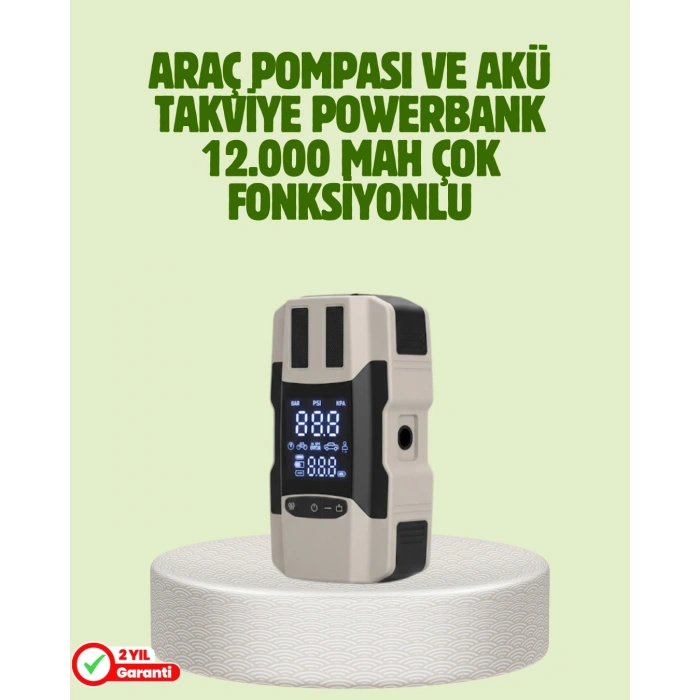 Nevamel® Araç Akü Takviye Cihazı ve Lastik Şişirme Pompası 12.000 mAh