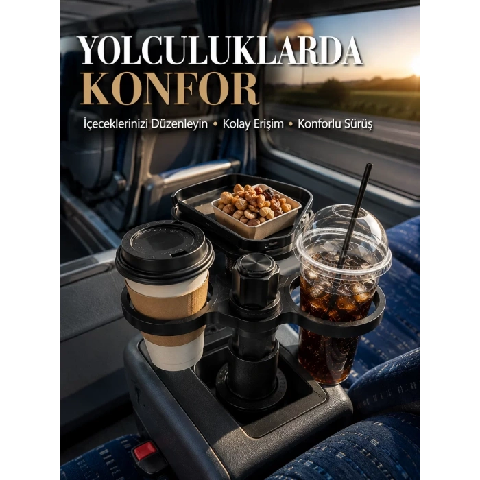 Nevamel® Araç Bardaklık Genişletici Çift Bardak Tutucu ve Tepsili Düzenleyici