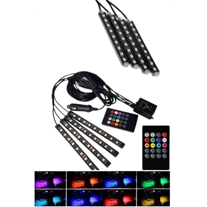 Nevamel Araç Içi Aydınlatma Kumandalı 12 Led Ayak Altı Led Ambiyans Işığı Sese Duyarlı Kumandalı