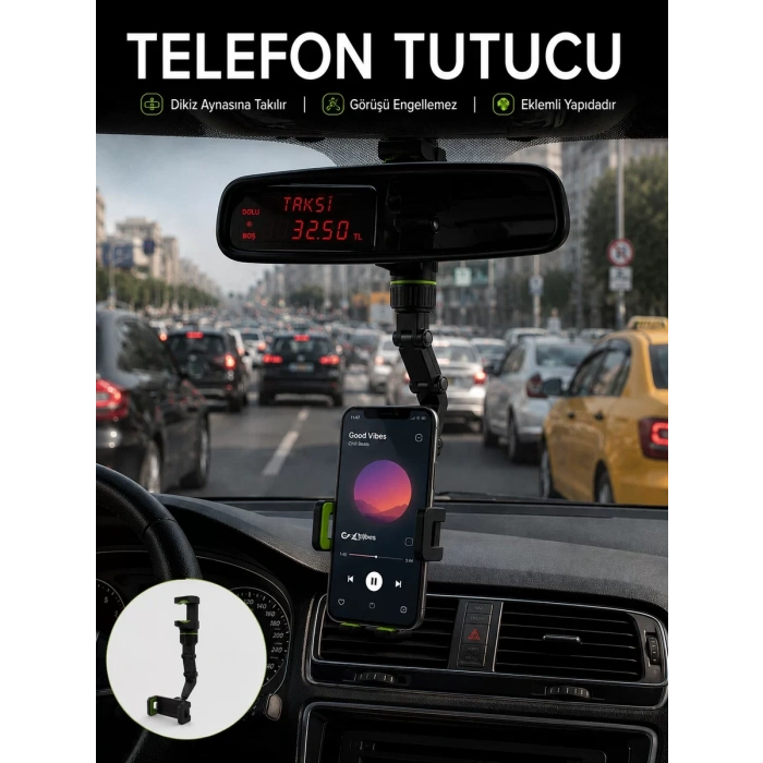 Nevamel® Araç İçi Telefon Standı Dikiz Aynasına Takılan Ayarlanabilir Telefon Tutucu