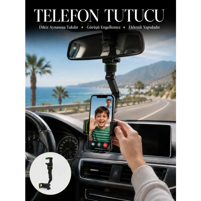 Nevamel® Araç İçi Telefon Tutucu Dikiz Aynasına Takılan Sabit ve Ayarlanabilir