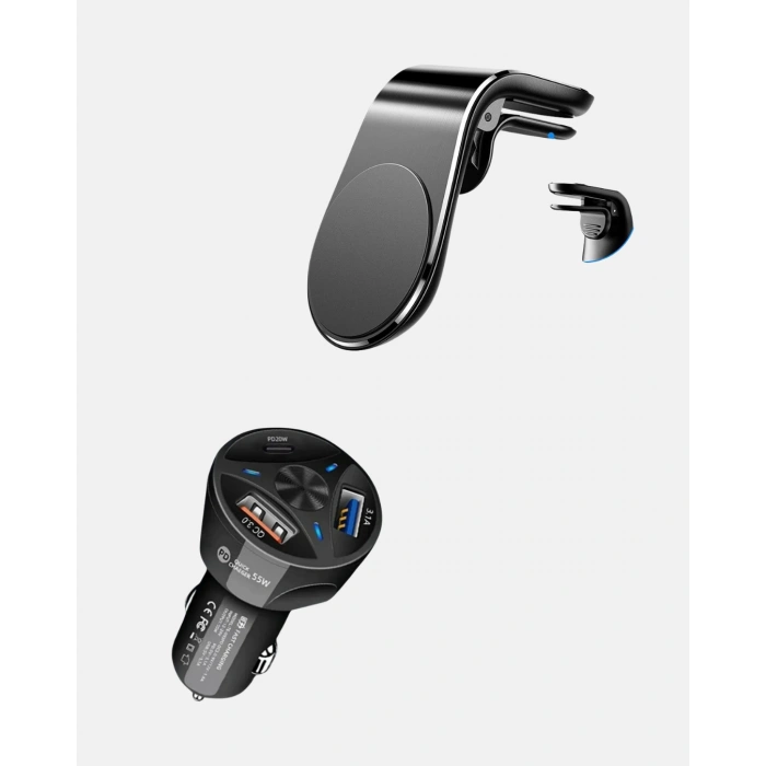 Nevamel® Araç İçi Telefon Tutucu + Quick Charge 3.0 Araç Şarj Cihazı Seti
