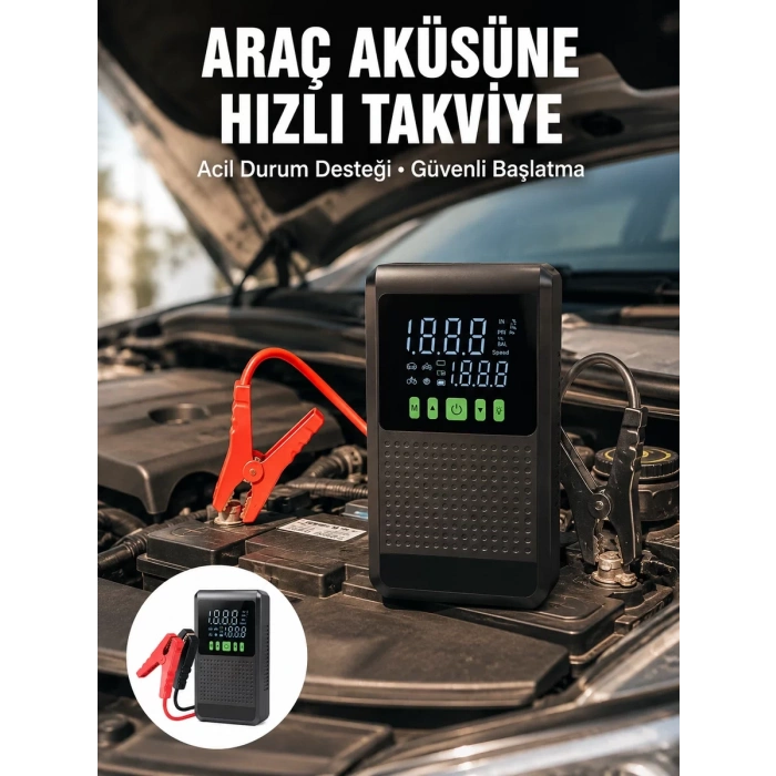 Nevamel® Araç İçin Akü Takviye Cihazı ve Kablosuz Hava Kompresörü Yeni Nesil