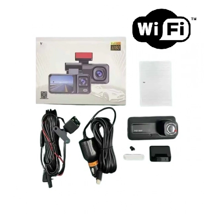 Nevamel® Araç Kamerası - 3 Kameralı Wifi Ön , İç ve Arka Full HD DVR Araç İçi Ekranlı Kamera (1431)