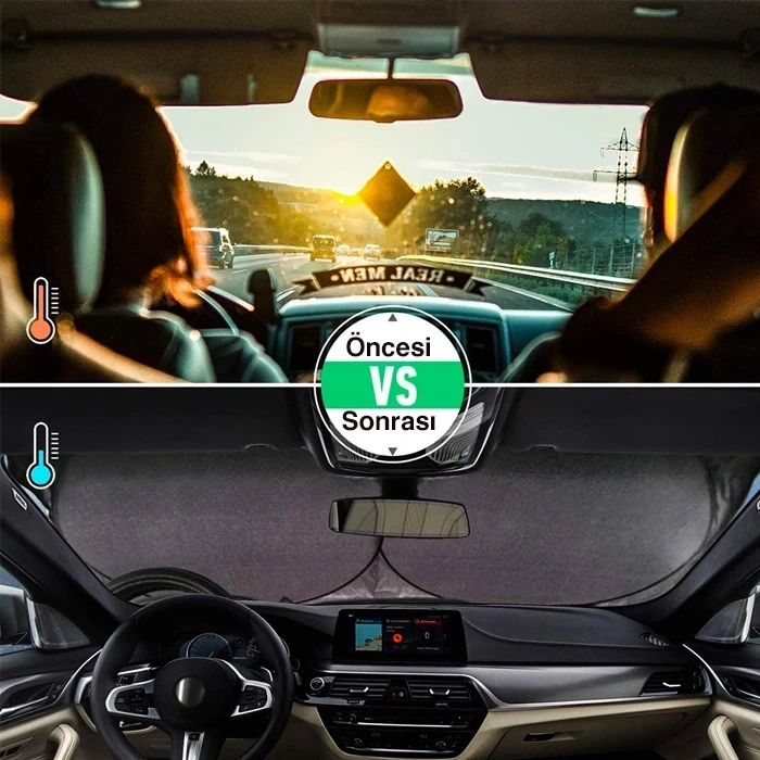 Nevamel Araç Oto Ön Cam Çift Daireli Gümüş Kaplama Güneş Kalkanı Branda-(5775)