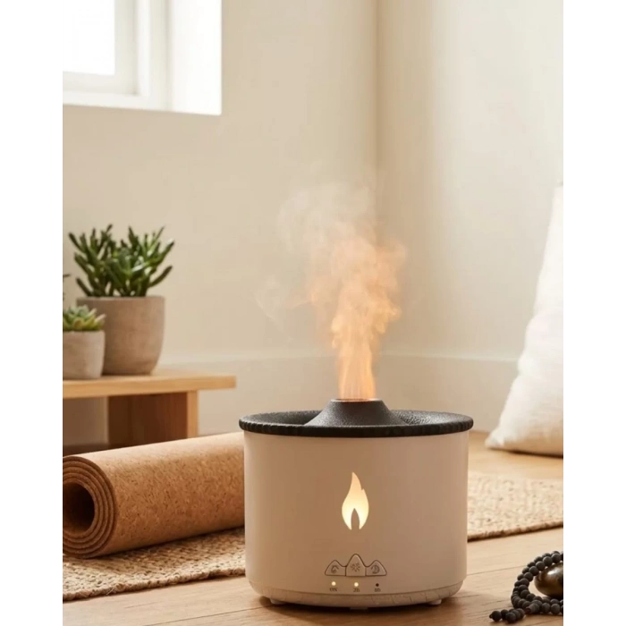 Nevamel® Aromaterapi Difüzörü Alev Efektli LED Işıklı Sessiz Hava Nemlendirici Otomatik Kapanma