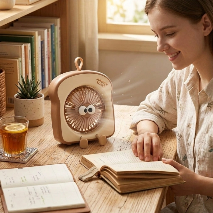 Nevamel® ASONIC AFN29 KAHVERENGİ 3 Kademeli Hız Masaüstü Kullanım Taşınabilir Dahili 500mAh Bataryalı USB Şarj Girişli Vantilatör(1923)