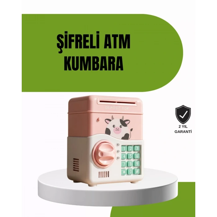 Nevamel® ATM Tasarımlı Pembe Işıklı Sesli Çocuk Kumbarası