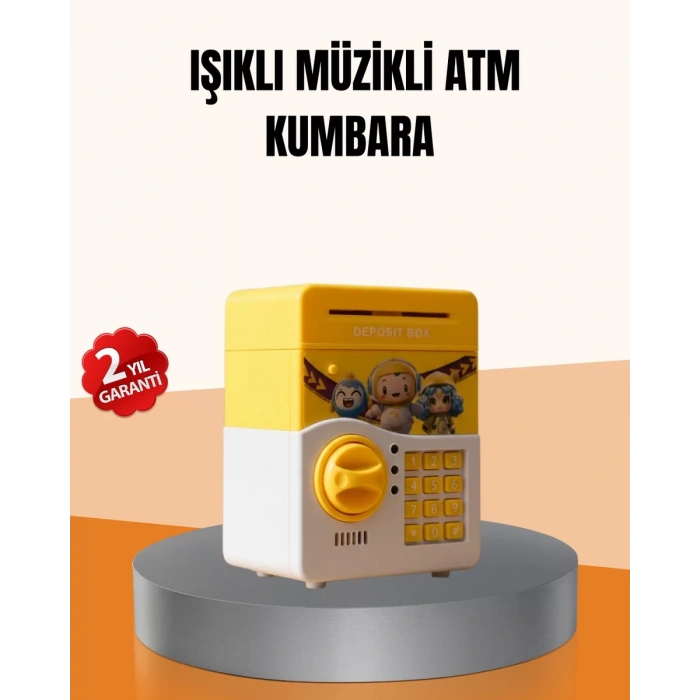 Nevamel® ATM Tasarımlı Sarı Işıklı Sesli Elektronik Kumbara