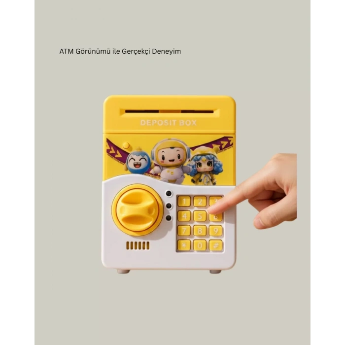 Nevamel® ATM Tasarımlı Sarı Işıklı Sesli Elektronik Kumbara