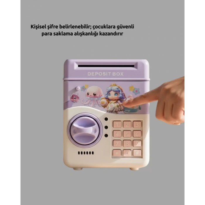 Nevamel® ATM Tasarımlı Şifreli Işıklı Çocuk Kumbarası Mor