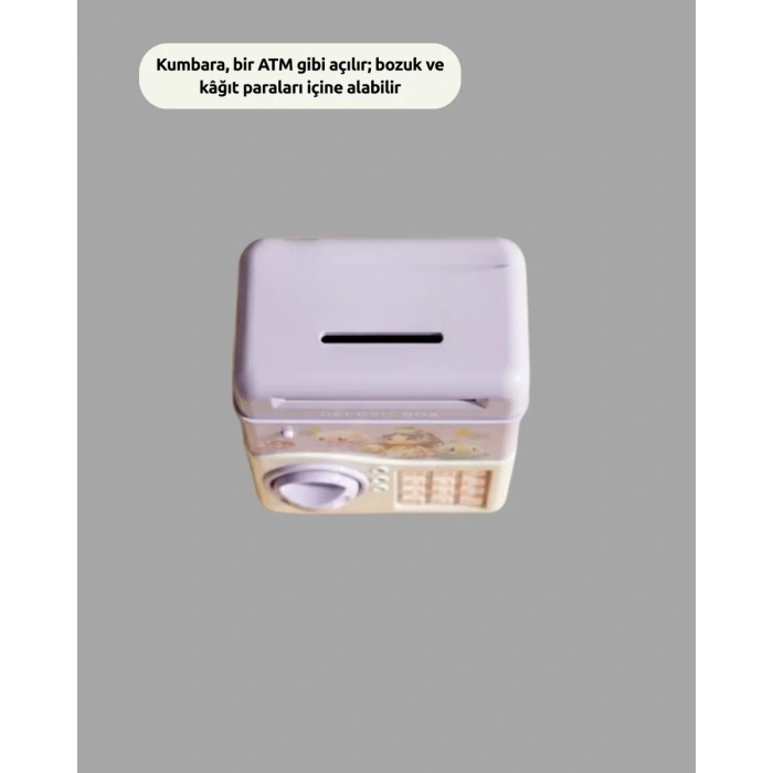 Nevamel® ATM Tasarımlı Şifreli Işıklı Çocuk Kumbarası Mor