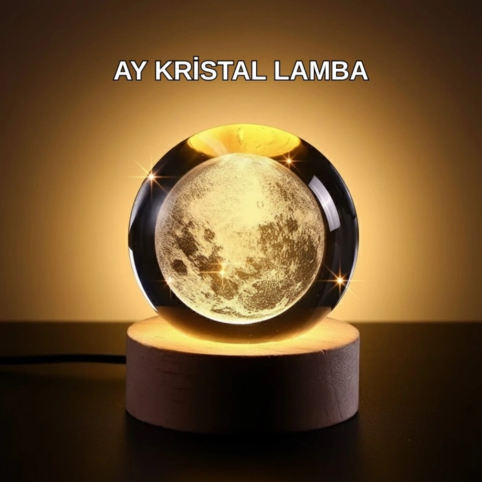 Nevamel® Ay Temalı Kristal Küre Gece Lambası LED Aydınlatmalı Premium Dekor